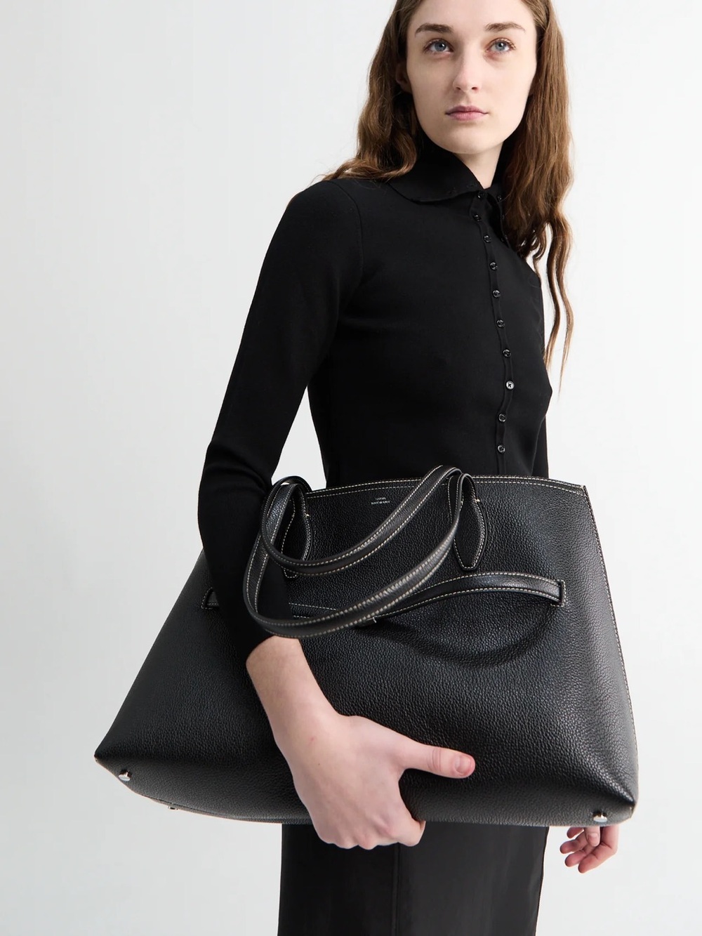 Toteme Black Textured Leather Large Tote